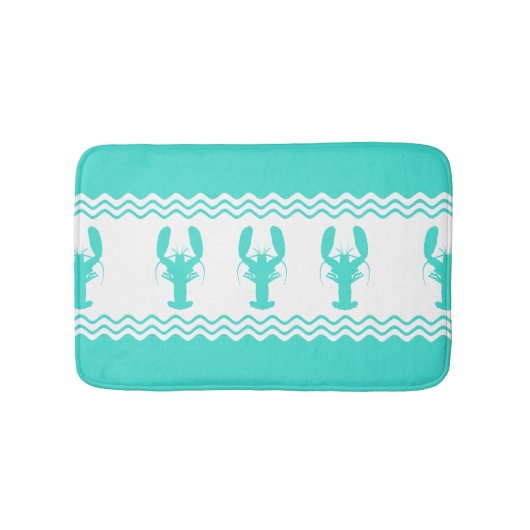 Coastal Turquoise White Lobster Stripe Badmat (Voorkant)