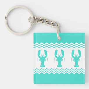 Coastal Turquoise White Lobster Stripe Sleutelhanger