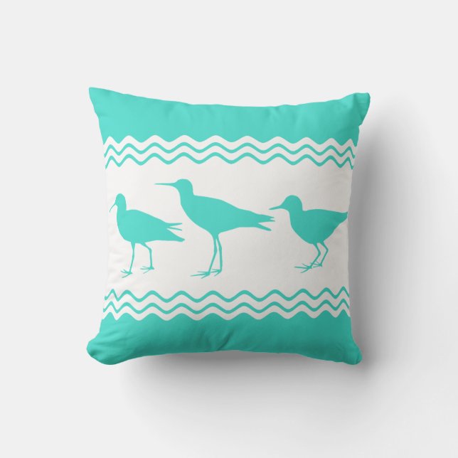 Coastal Turquoise White Sandpiper Birds Pattern Kussen (Voorkant)