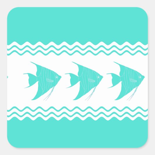 Coastal Turquoise White Stripe Angelfish Pattern Vierkante Sticker (Voorkant)