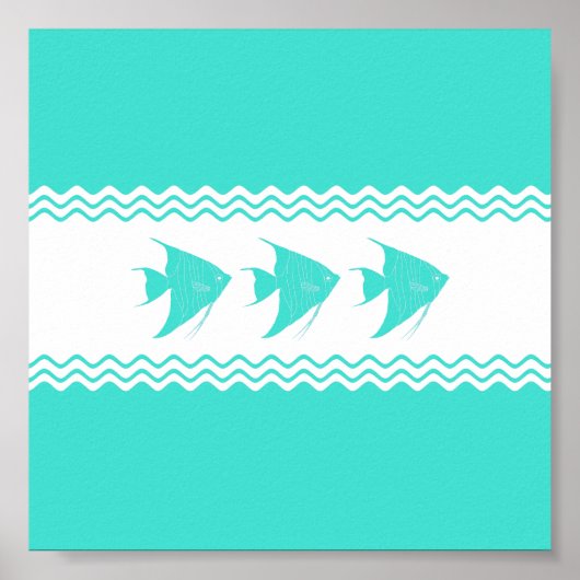 Coastal Turquoise White Stripe Angelfish Poster (Voorkant)