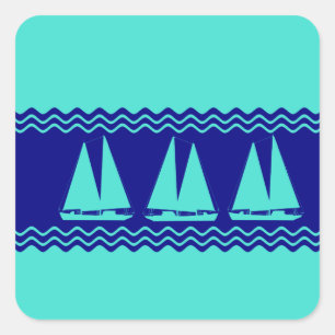Coastal Turquoise White Stripe Sailboat Patroon Vierkante Sticker