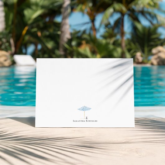 Coastal Umbrella Dog Minimal Monogram Notitiekaartje