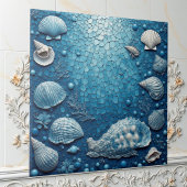 Coastal Underwater Seashell Fish Ocean Bubble Blue Tegeltje