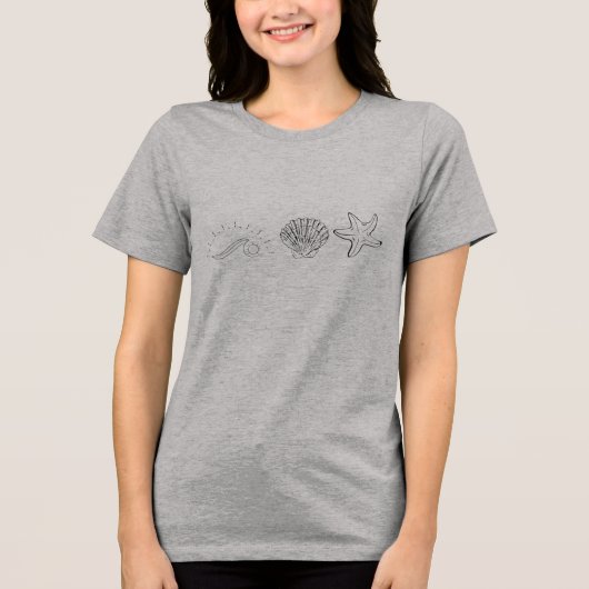 "Coastal Vibes - Wave, Shell & Starfish Line Art" Tri-Blend Shirt (Voorkant)