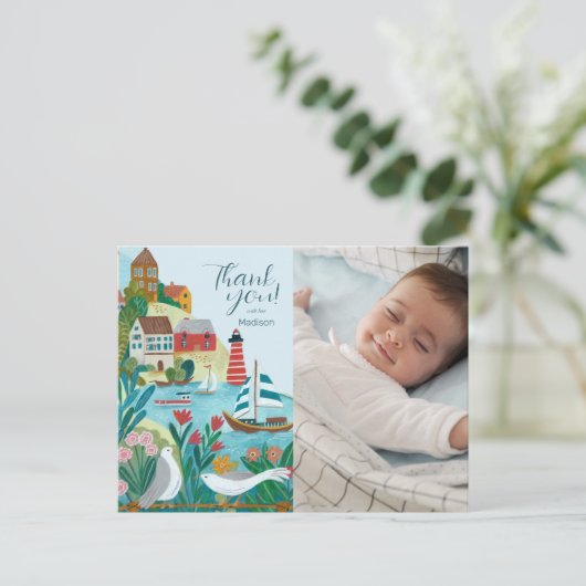Coastal Village Baby shower Foto Dank u Briefkaart (Staand voorkant)