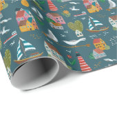 Coastal Village Blue Baby shower Party Cadeaupapier (Rol Hoek)