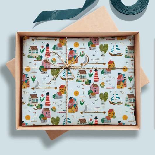 Coastal Village Blue Baby shower Party Tissuepapier