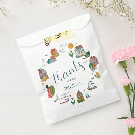 Coastal Village Blue Boy nautisch Baby shower Bedankzakje (Gezegeld)