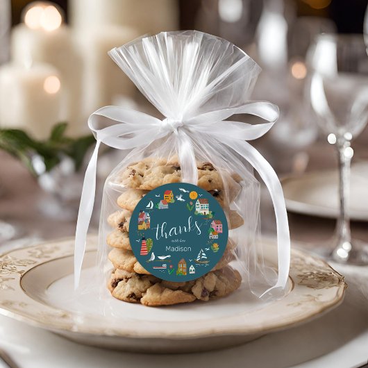 Coastal Village Blue Boy nautisch Baby shower Ronde Sticker