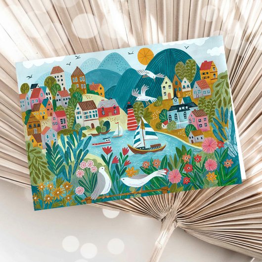 Coastal Village Harbor Scenic Illustration  Kaart