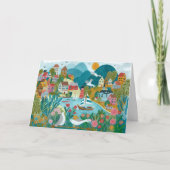 Coastal Village Harbor Scenic Illustration  Kaart (Voorkant)