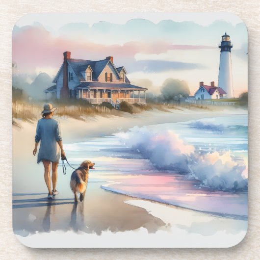 Coastal Walk to Lighthouse at Sunset Bier Onderzetter (Voorkant)