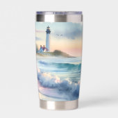 Coastal Walk to Lighthouse at Sunset Geïsoleerde Drinkbeker (Achterkant)