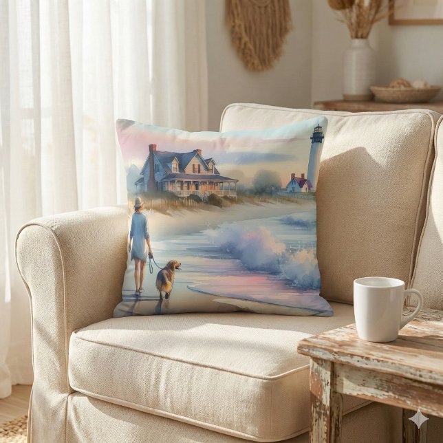 Coastal Walk to Lighthouse at Sunset Kussen (Coastal Walk to Lighthouse at Sunset Throw Pillow Mockup A)