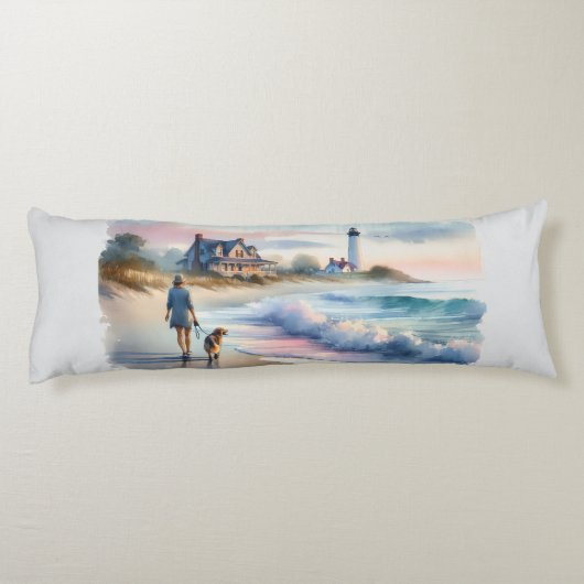 Coastal Walk to Lighthouse at Sunset Lichaamskussen (Achterkant)