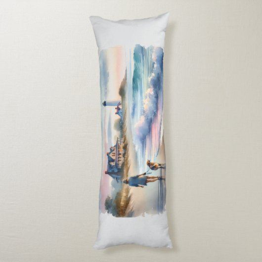 Coastal Walk to Lighthouse at Sunset Lichaamskussen (Achterkant (Verticaal))