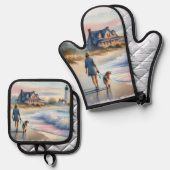 Coastal Walk to Lighthouse at Sunset Ovenwant & Pannenlap Set (Voorkant / Achterkant)