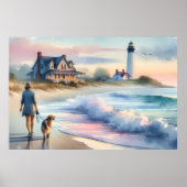 Coastal Walk to Lighthouse at Sunset Poster (Voorkant)
