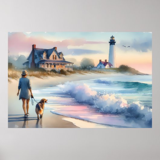 Coastal Walk to Lighthouse at Sunset Poster (Voorkant)