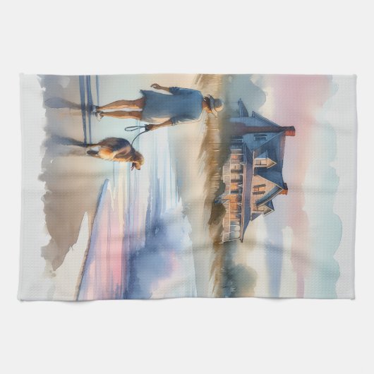 Coastal Walk to Lighthouse at Sunset Theedoek (Horizontaal)