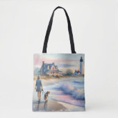 Coastal Walk to Lighthouse at Sunset Tote Bag (Voorkant)