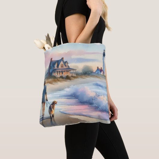 Coastal Walk to Lighthouse at Sunset Tote Bag (Dichtbij)