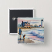 Coastal Walk to Lighthouse at Sunset Vierkante Button 5,1 Cm (Voorkant /achterkant)