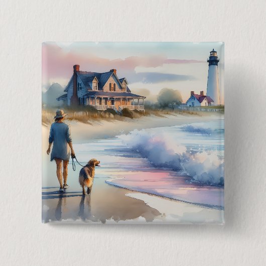 Coastal Walk to Lighthouse at Sunset Vierkante Button 5,1 Cm (Voorkant)