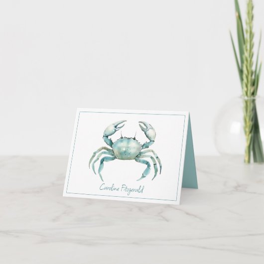 Coastal Watercolor Crab Personalized Notitiekaartje (Voorkant)