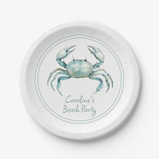 Coastal Watercolor Crab Personalized Papieren Bordje (Voorkant)