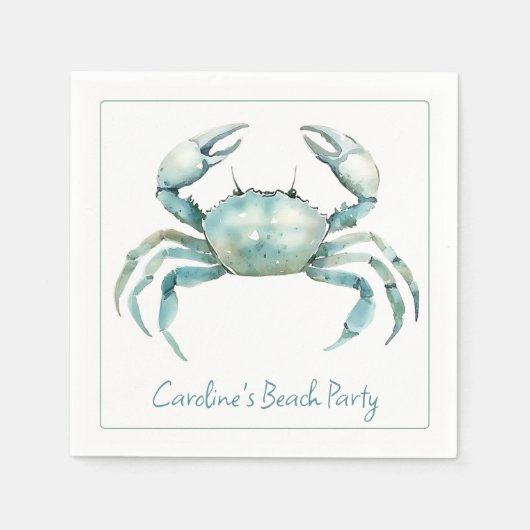 Coastal Watercolor Crab Personalized Servet (Voorkant)