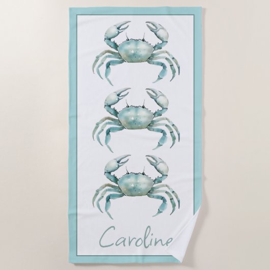Coastal Watercolor Crab Personalized Strandlaken (Voorkant)