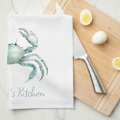 Coastal Watercolor Crab Personalized Theedoek (Quarter Fold)