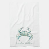 Coastal Watercolor Crab Personalized Theedoek (Verticaal)