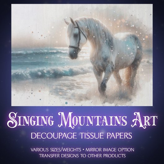 Coastal Watercolor Horse On Beach Decoupage Tissuepapier