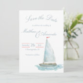 Coastal Watercolor Sailboat Save the Date Kaart (Staand voorkant)