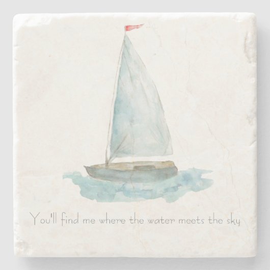 Coastal Watercolor Sailboat  Stenen Onderzetter (Voorkant)
