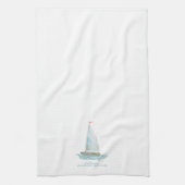 Coastal Watercolor Sailboat Theedoek (Verticaal)