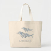 Coastal Waterverf Blue Polka Dot Dolphin Grote Tote Bag (Voorkant)