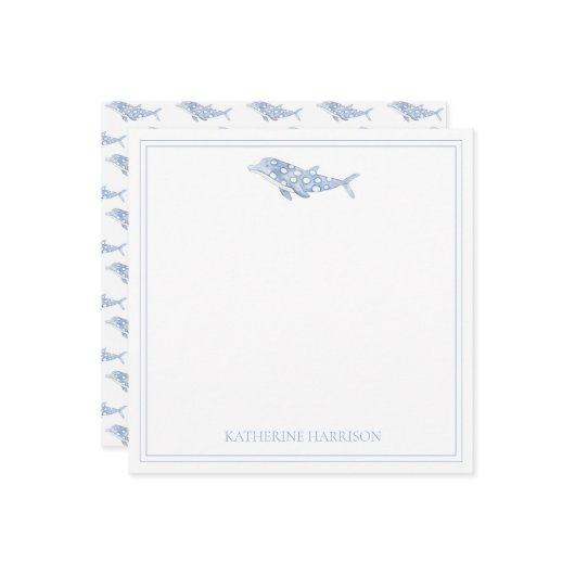 Coastal Waterverf Blue Polka Dot Dolphin Notitiekaartje (Voorkant / Achterkant in situ)