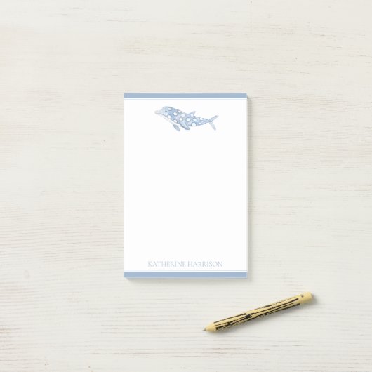 Coastal Waterverf Blue Polka Dot Dolphin Post-it® Notes (Op bureau)