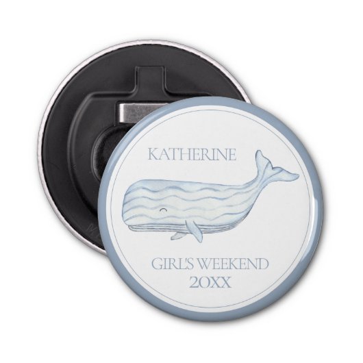 Coastal Waterverf Blue Whale gepersonaliseerd Button Flesopener (Voorkant)