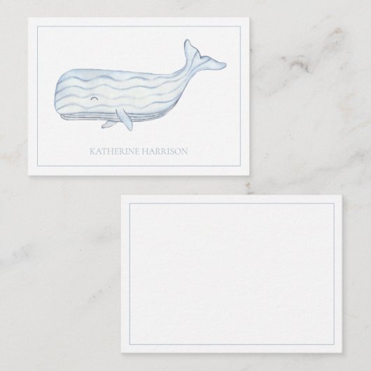 Coastal Waterverf Blue Whale gepersonaliseerd Notitiekaartje (Voorkant / Achterkant)