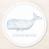 Coastal Waterverf Blue Whale gepersonaliseerd Ronde Kartonnen Onderzetter (Voorkant)