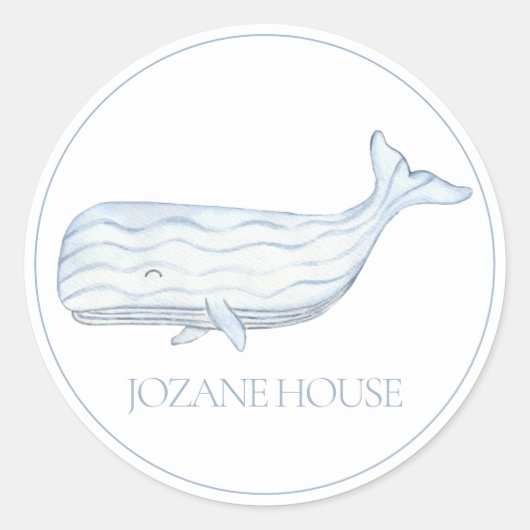 Coastal Waterverf Blue Whale gepersonaliseerd Ronde Sticker (Voorkant)