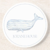 Coastal Waterverf Blue Whale gepersonaliseerd Zandsteen Onderzetter (Voorkant)