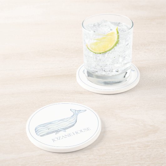 Coastal Waterverf Blue Whale gepersonaliseerd Zandsteen Onderzetter (Zijkant)