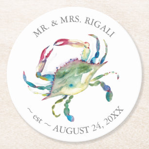 Coastal Wedding Blue Crab Ronde Kartonnen Onderzetter