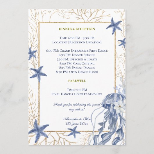 Coastal Wedding Blue & Gold Program Programmakaart (Achterkant)